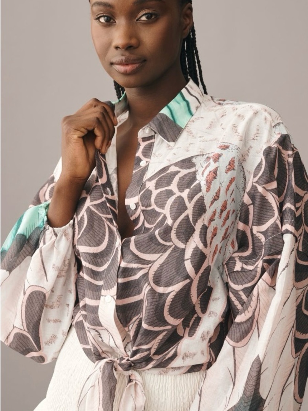 Luxury designer mes  Demoiselle   Printed Tie-Front Blouse - Women Tops US sz 6
